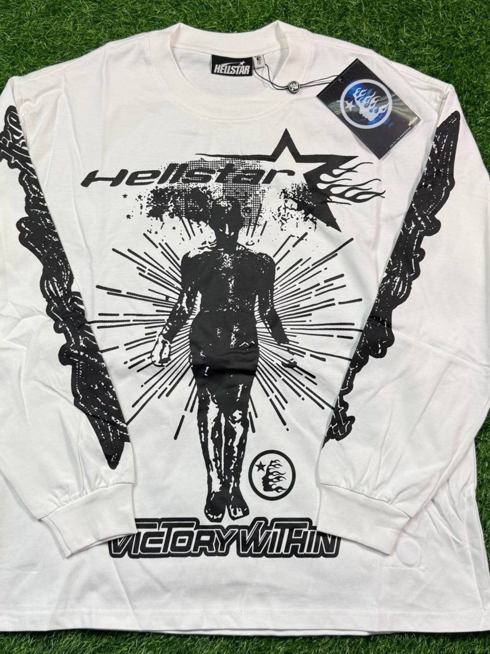 Hellstar Victory Within Long Sleeve Graphic Tee - White/Black